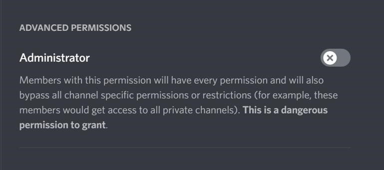 The administrator's permission on discord