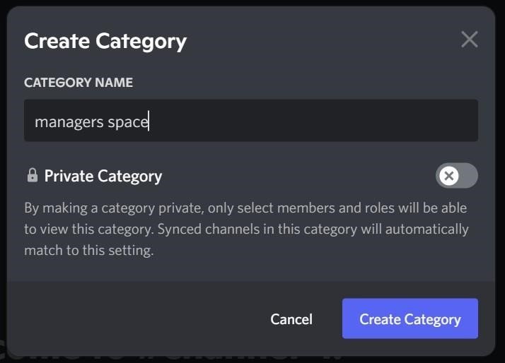 Menu to create a Category on discord