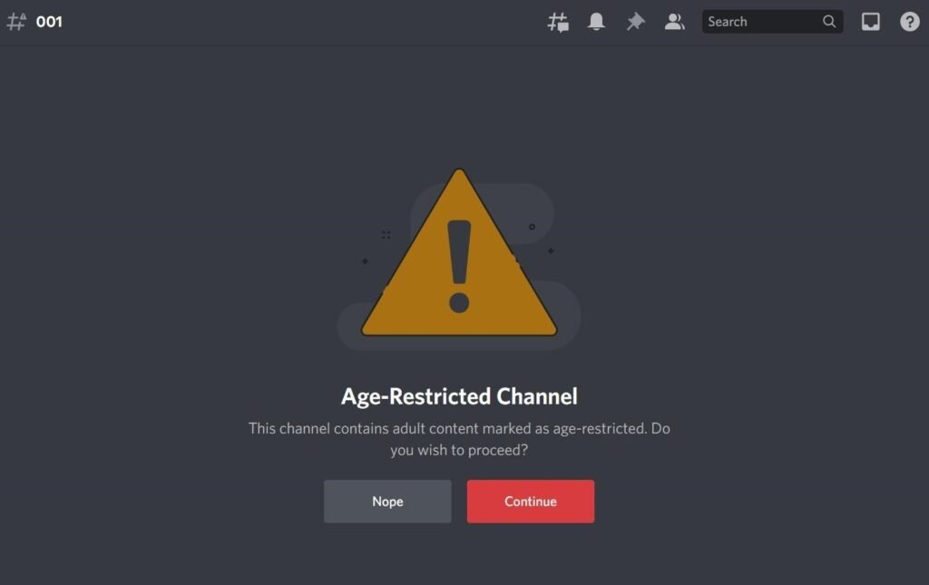 Age-restricted channel warning on a discord