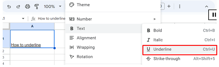 Select the “Underline” option from the drop-down menu